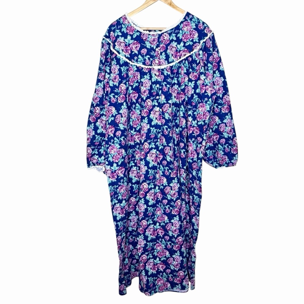 Lanz of Salzburg Floral Flannel Nightgown Womens Size 4X Modest Cottagecore